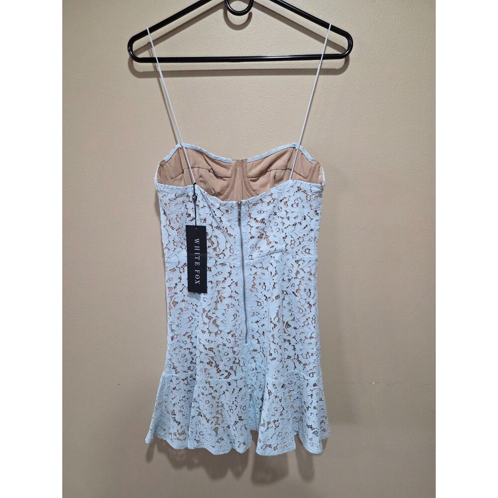 White Fox Boutique Light Blue Lace Mini Dress View 3